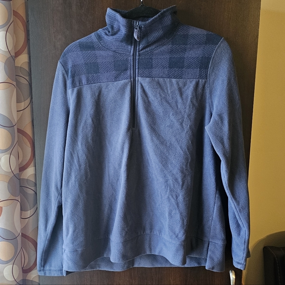 Old Navy Navy Blue Quarter Zip Sweater With Plaid Accents Szie Large